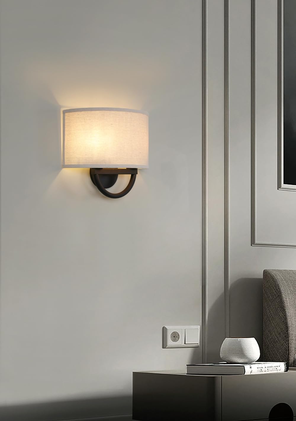 2-Light Boho Linen Semicircle Fabric Wall Sconce