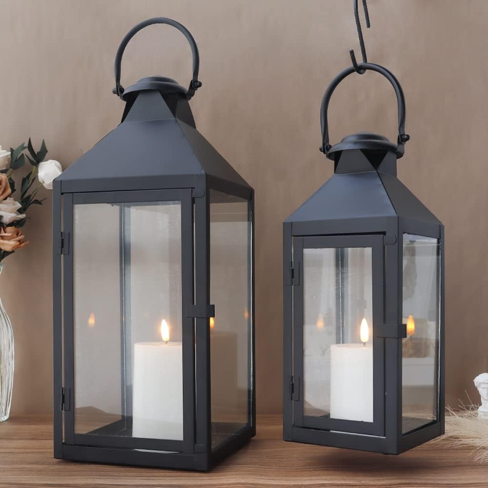 17.5&13.5" Black Lanterns Set of 2