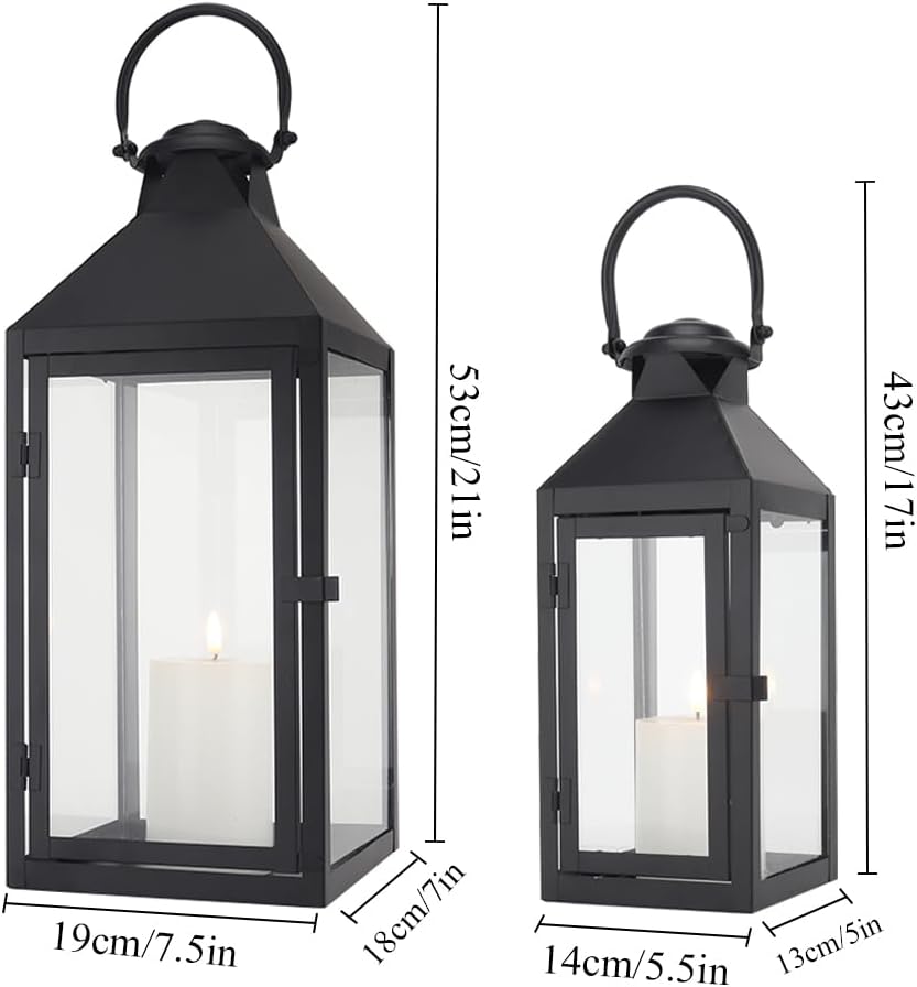 17.5&13.5" Black Lanterns Set of 2
