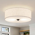 13" Beige Linen Drum 2-Light Flush Ceiling Light