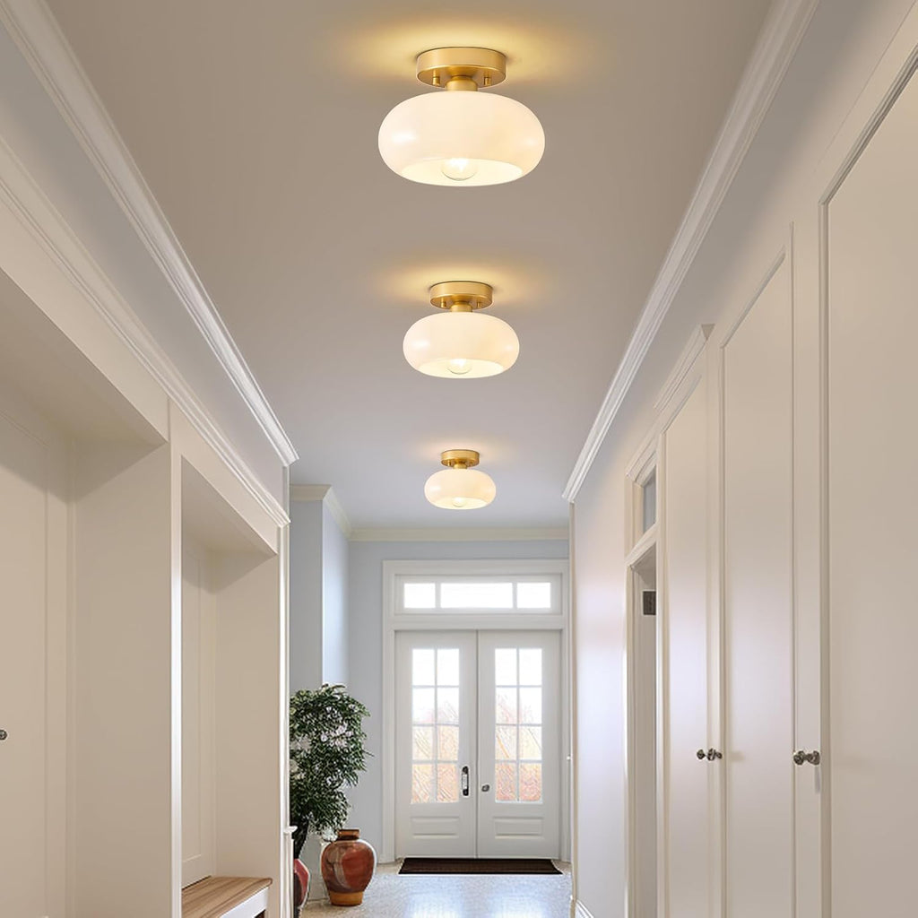 8.66" Gold Glass Semi Flush Ceiling Light