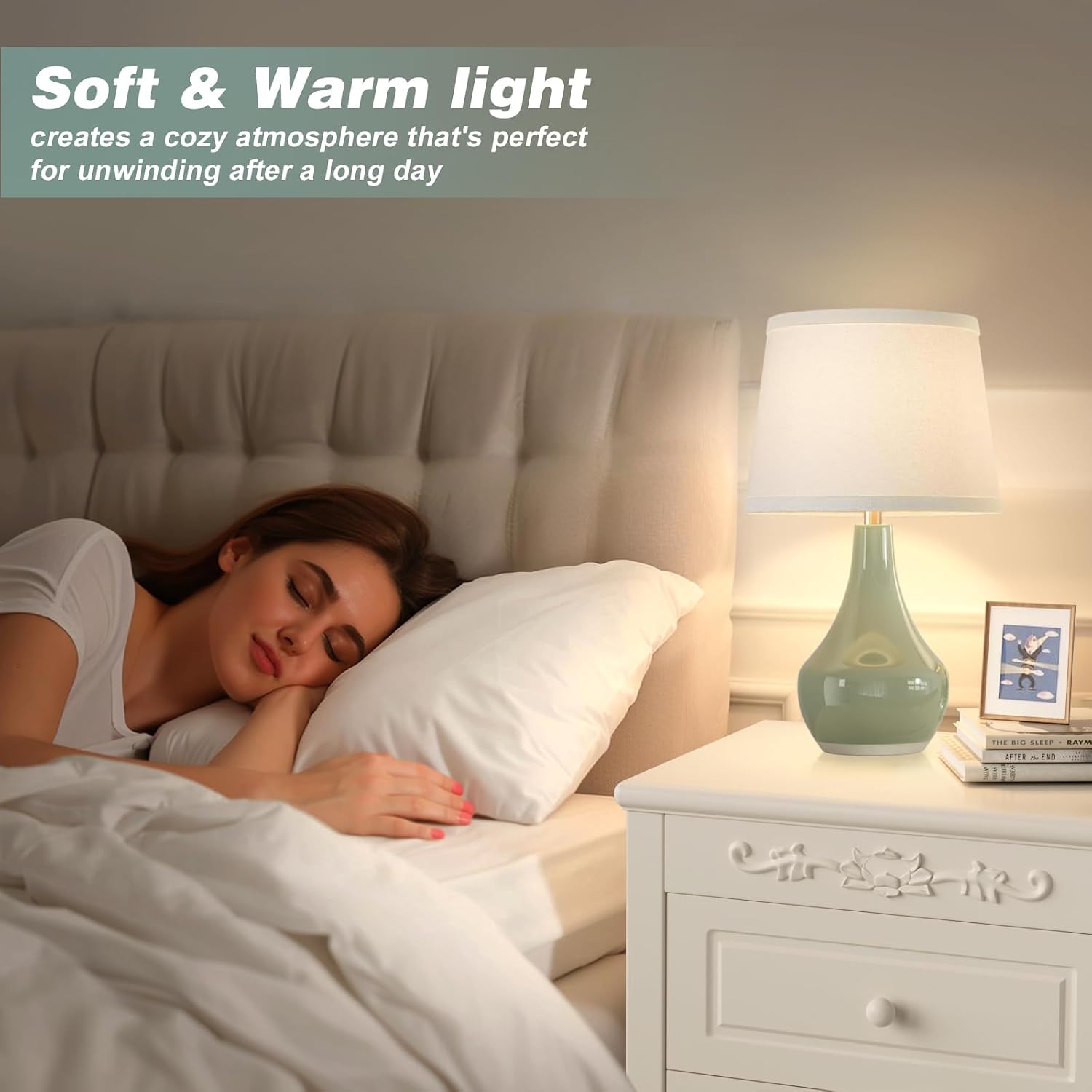 19.4" Sage Green Modern Table Lamps Set of 2