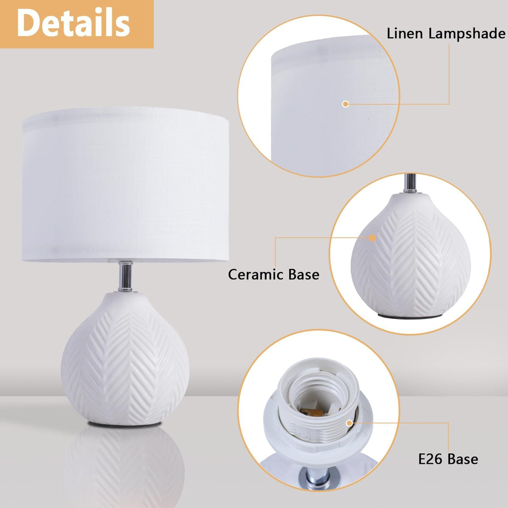 12" Leaf Pattern White Ceramic Table Lamp