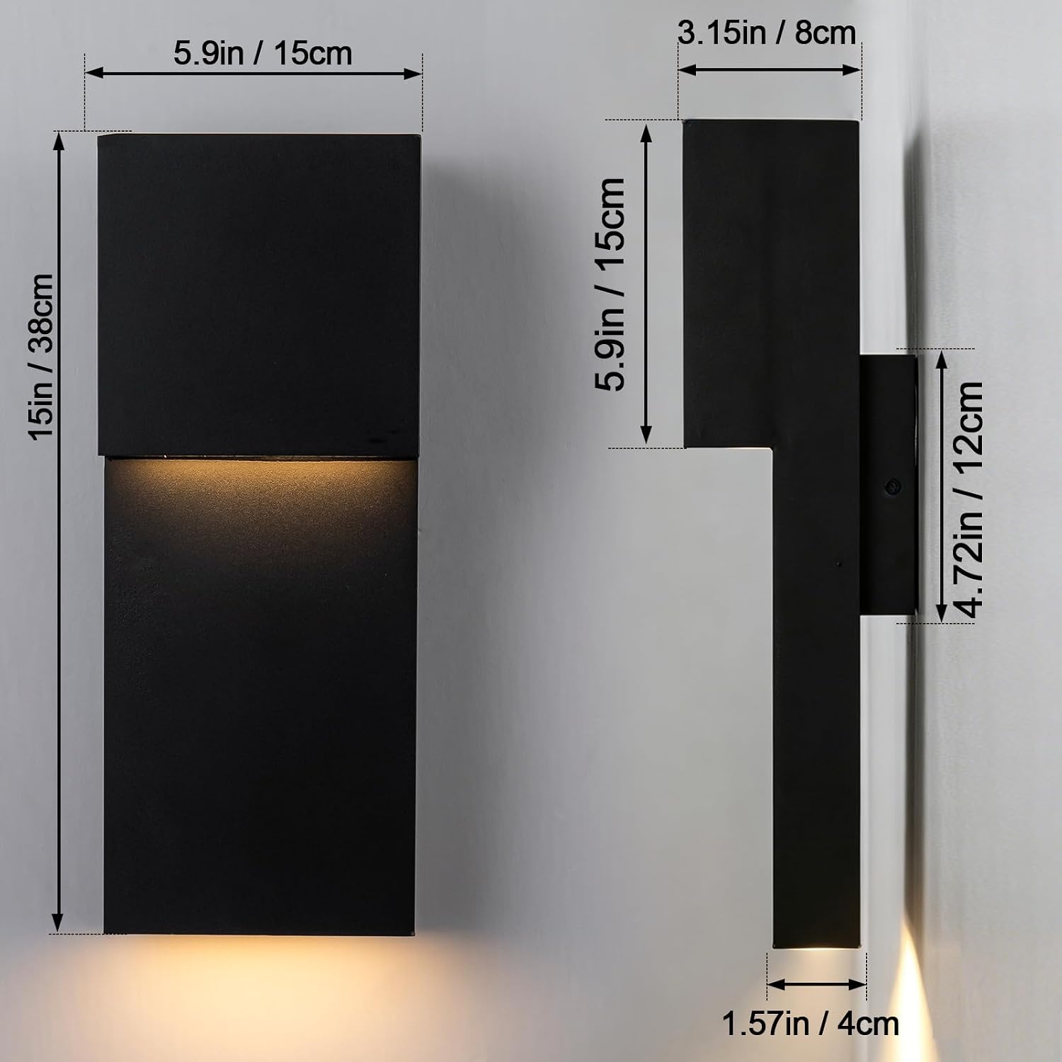 15" Matte Black 20W 3000K LED Outdoor Wall Sconce