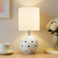14" White Ceramic 3-Color Linen Shade Table Lamp