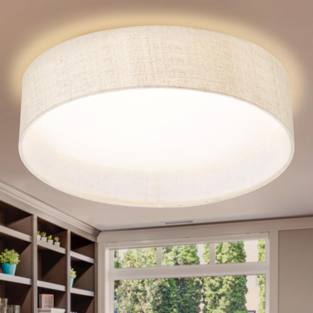 12" 24W Dimmable 5CCT Fabric Drum LED Ceiling Light