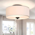12" White Fabric Drum 2-Light Flush Ceiling Light