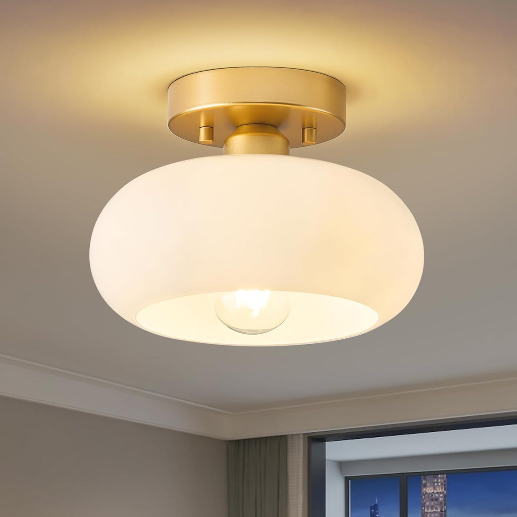 8.66" Gold Glass Semi Flush Ceiling Light