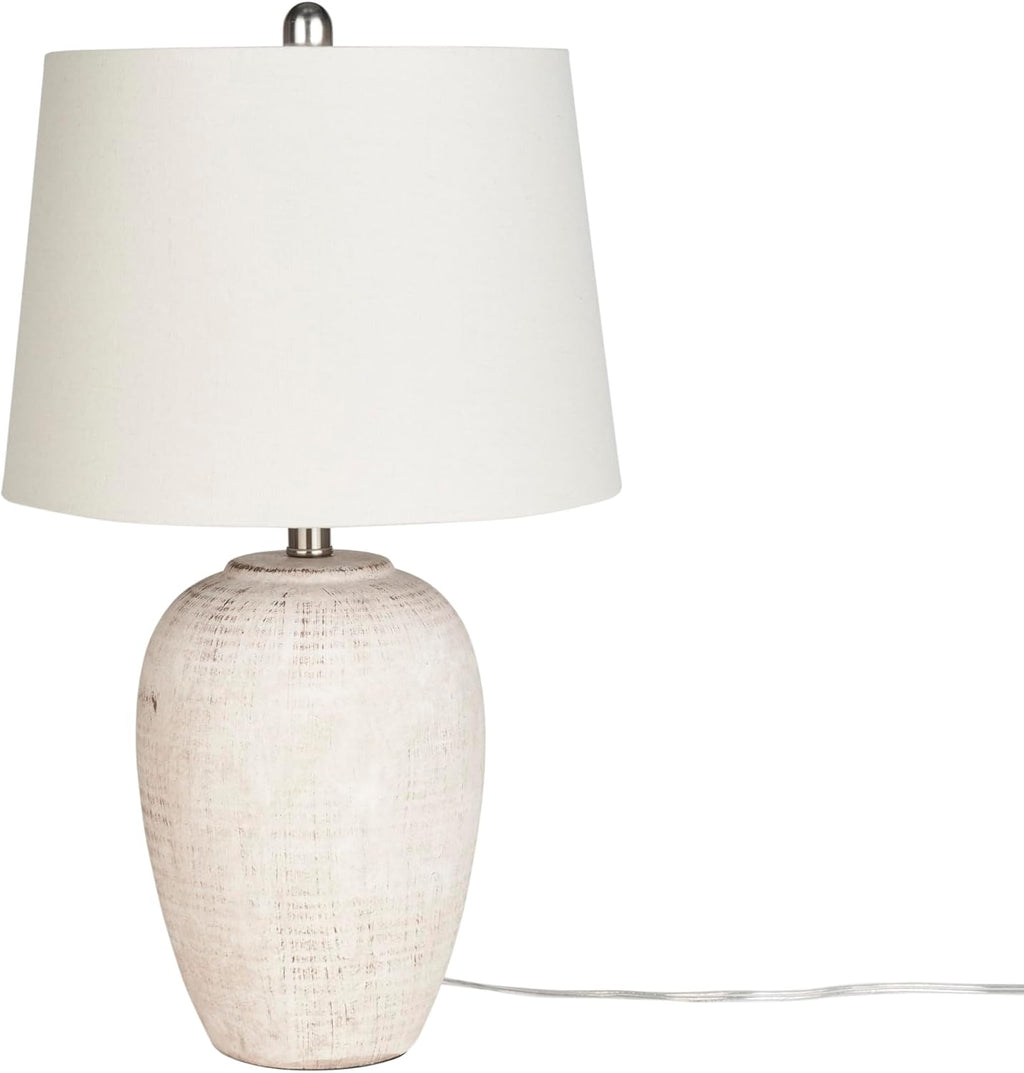 23" Distressed Cream Beige Ceramic Jar Table Lamp with Ivory Shade