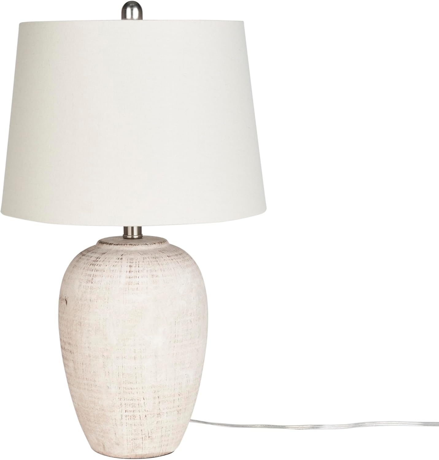 23" Distressed Cream Beige Ceramic Jar Table Lamp with Ivory Shade