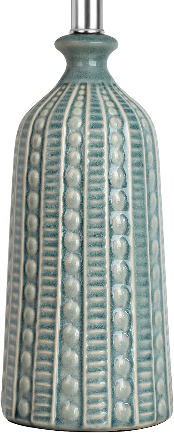 24.5" Green Ceramic 3-Way Dimmable Table Lamp with White Drum Shade