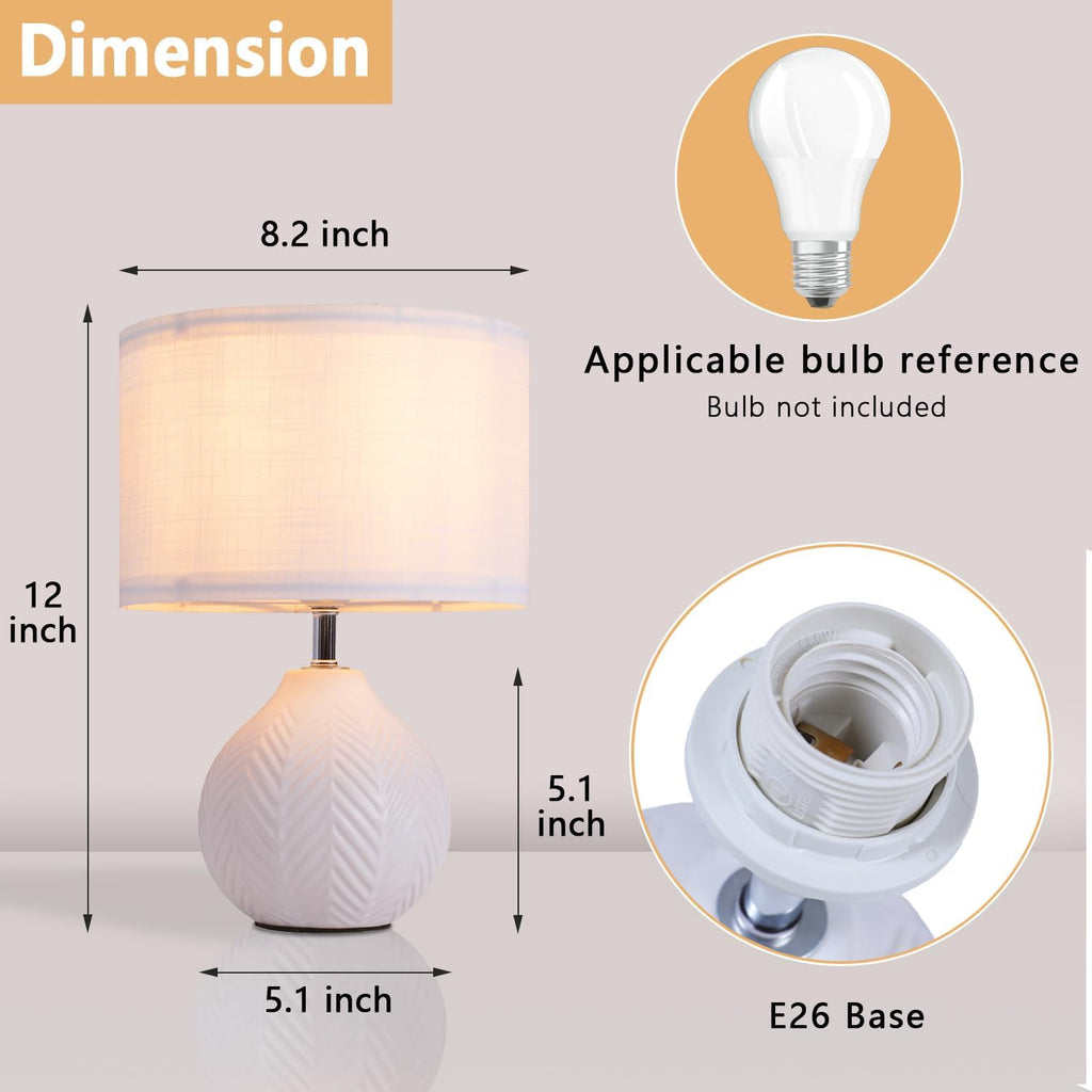 12" Leaf Pattern White Ceramic Table Lamp