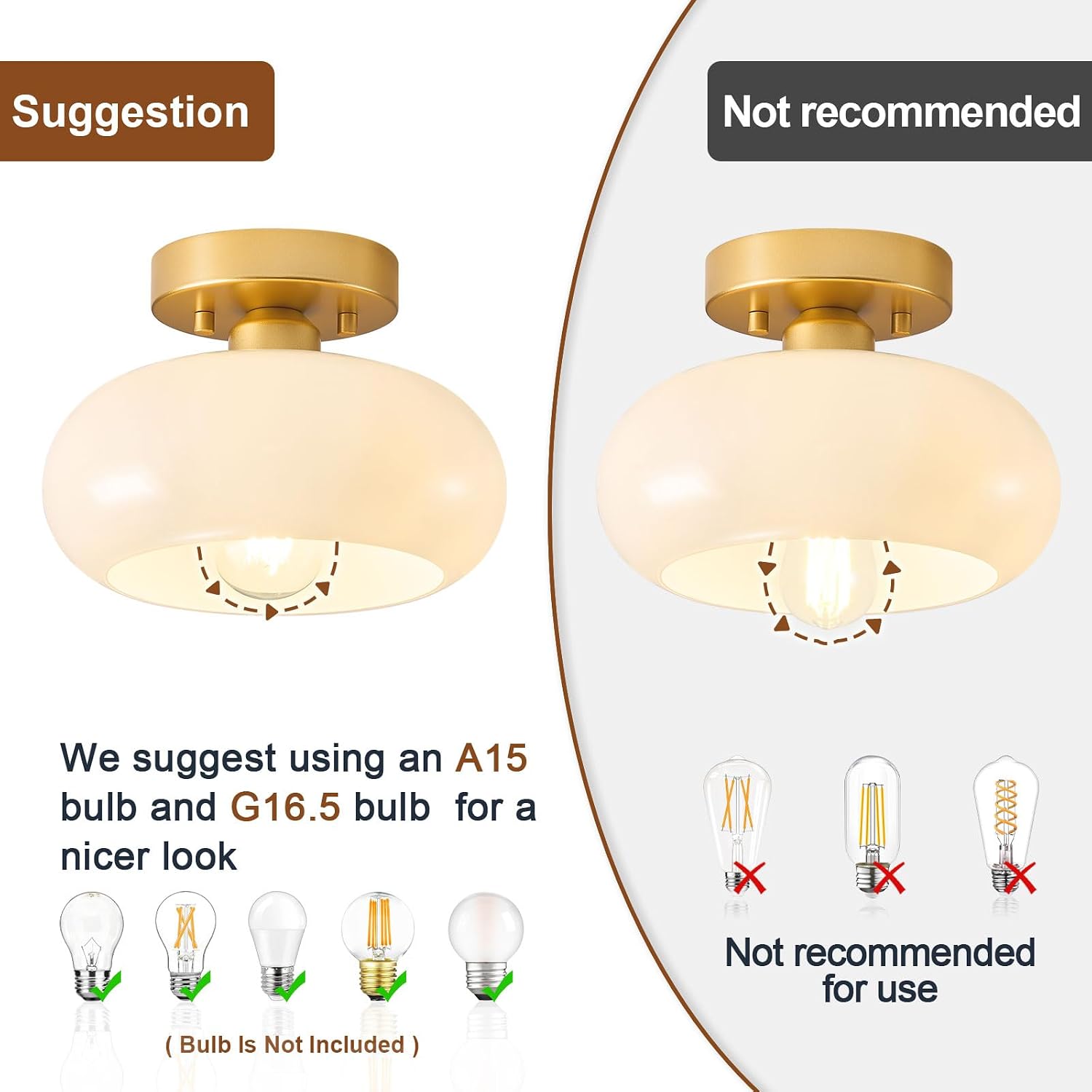 8.66" Gold Glass Semi Flush Ceiling Light