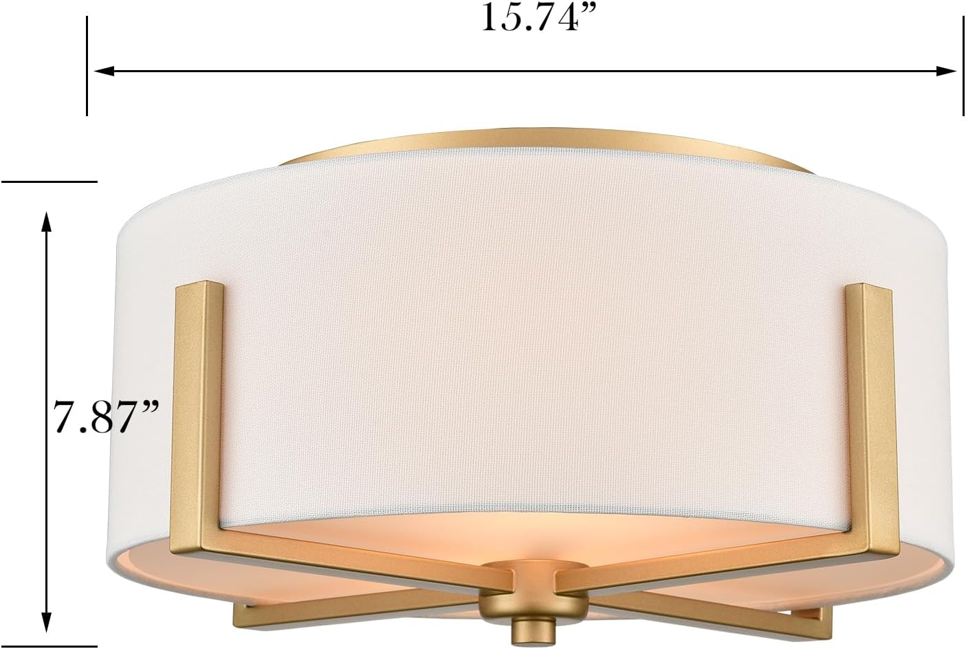 15.74" Gold Linen Shade 2-Light Drum Ceiling Light