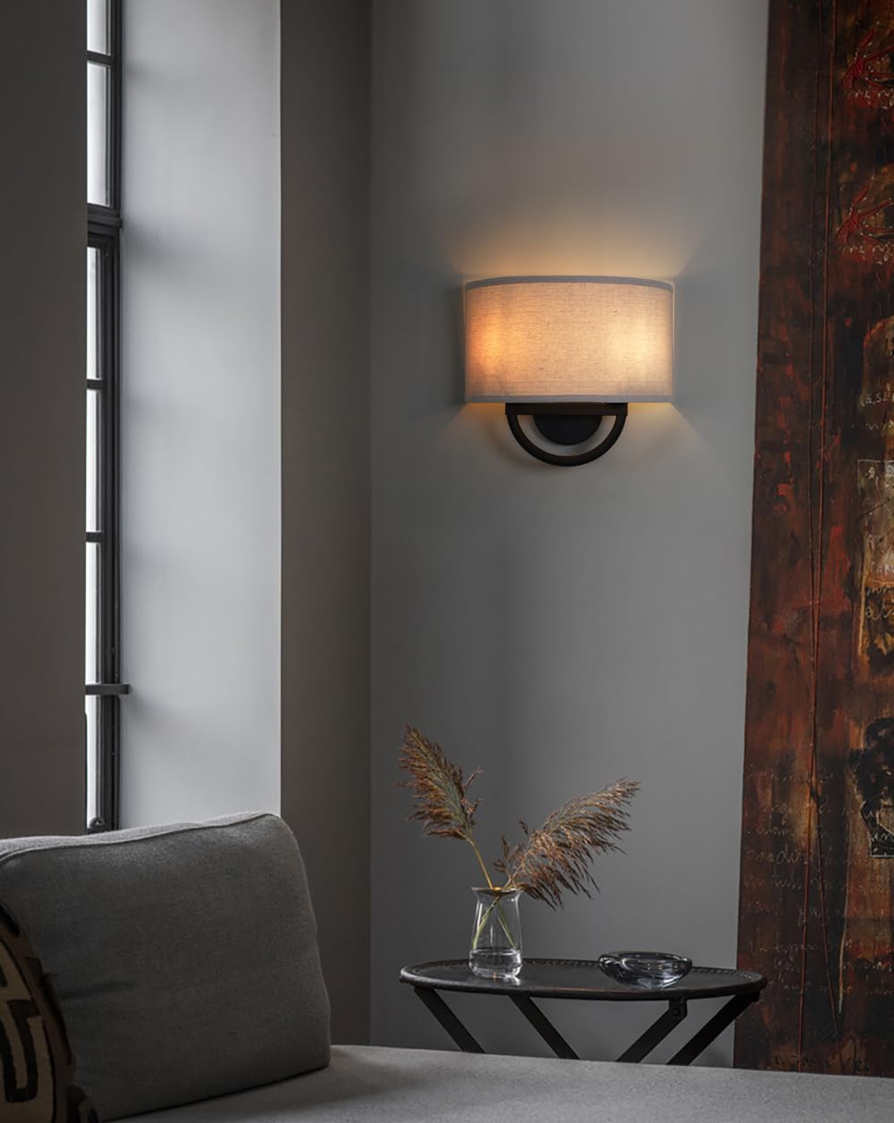 2-Light Boho Linen Semicircle Fabric Wall Sconce