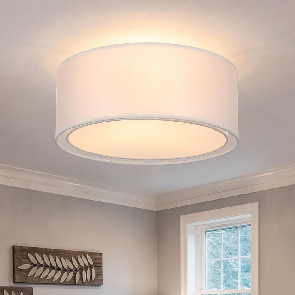 12.59" Double Fabric Drum 3-Light Ceiling Light