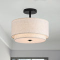 12.6" 3-Light Double Linen Drum Flush Ceiling Light