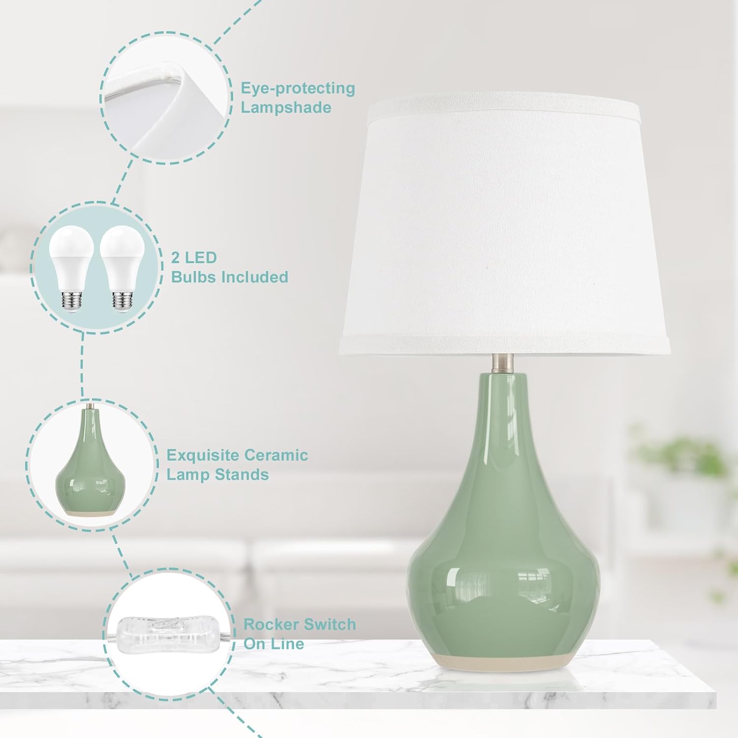 19.4" Sage Green Modern Table Lamps Set of 2