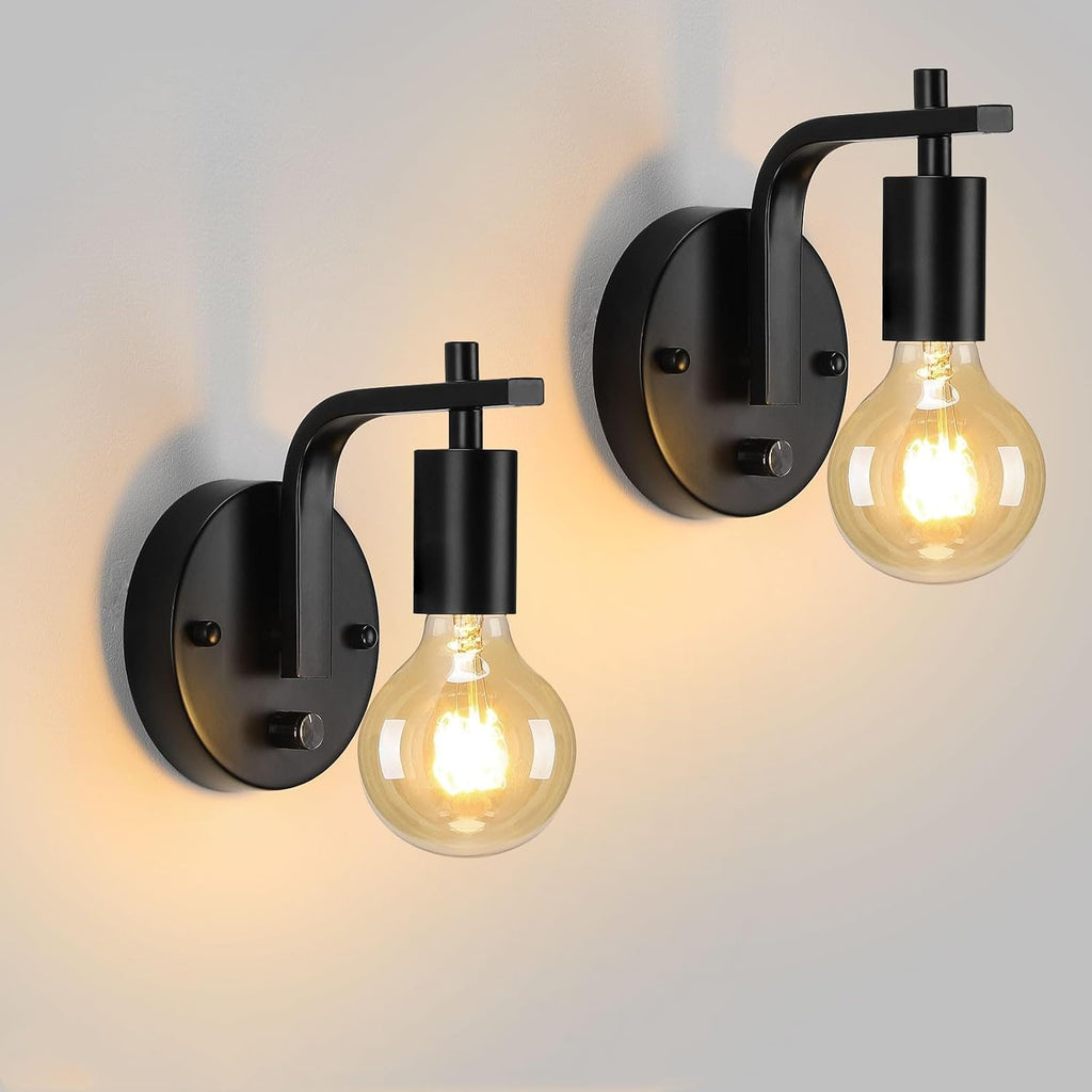 Black Dimmable Wall Sconces Set of 2 with Switch