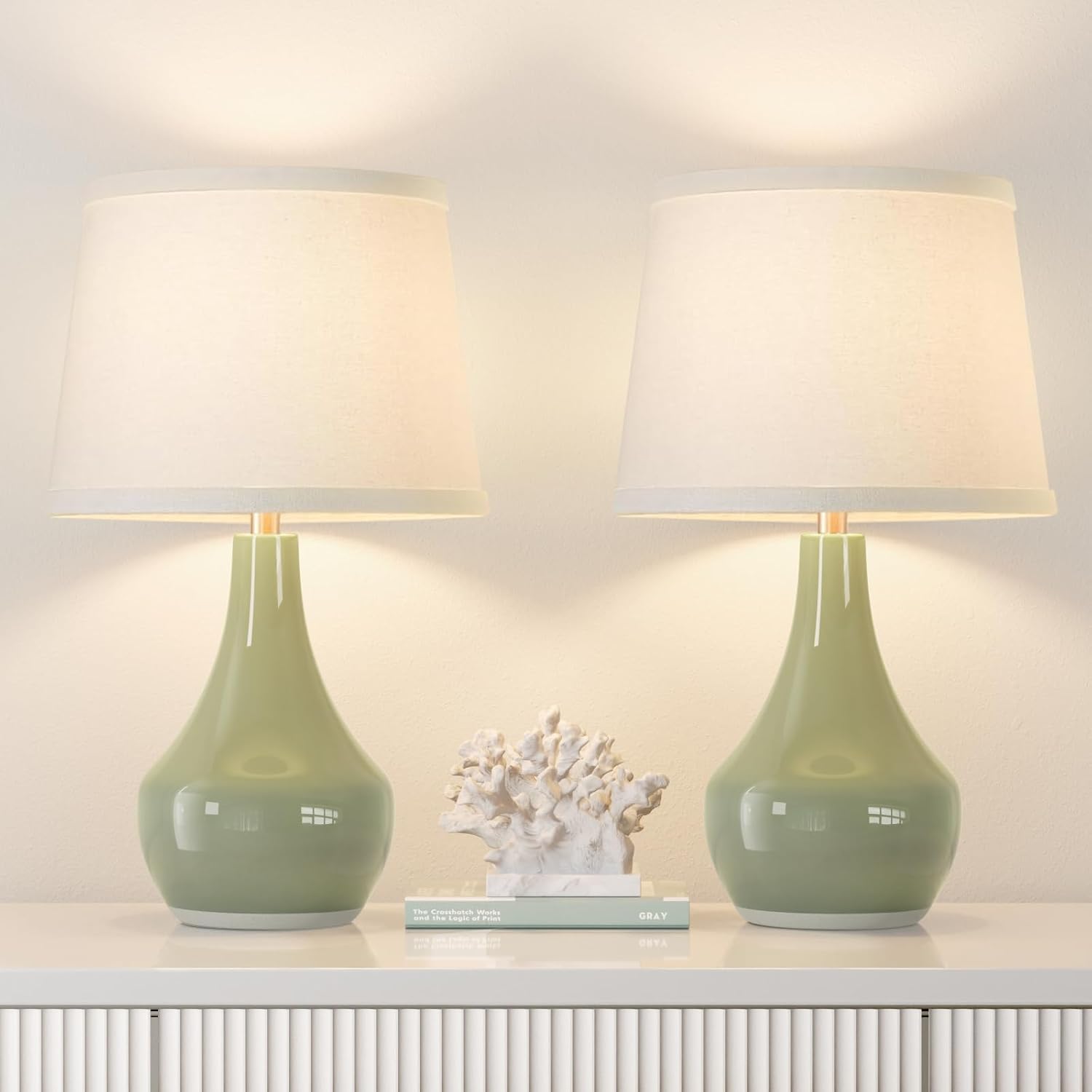 19.4" Sage Green Modern Table Lamps Set of 2