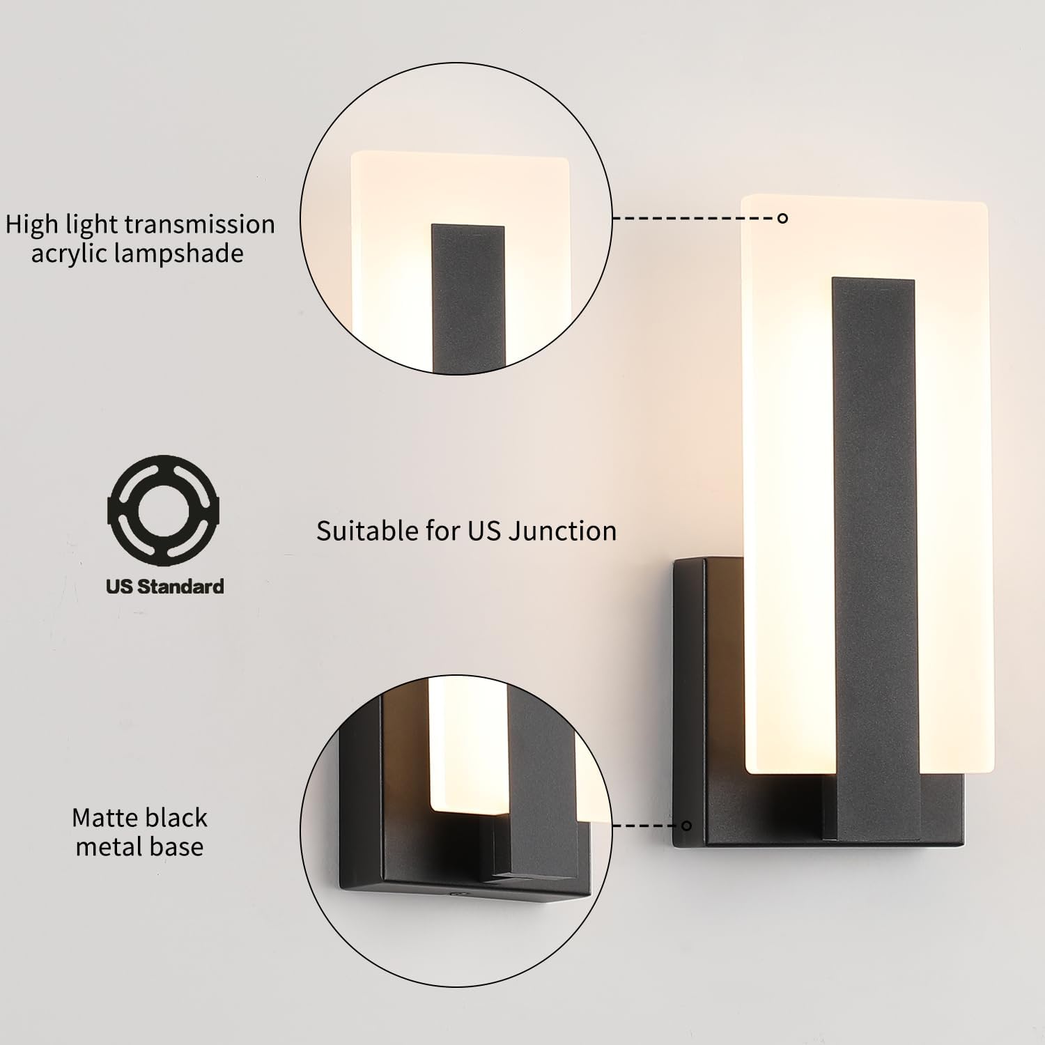 Black Up & Down 3000K LED Wall Sconces Set of 2