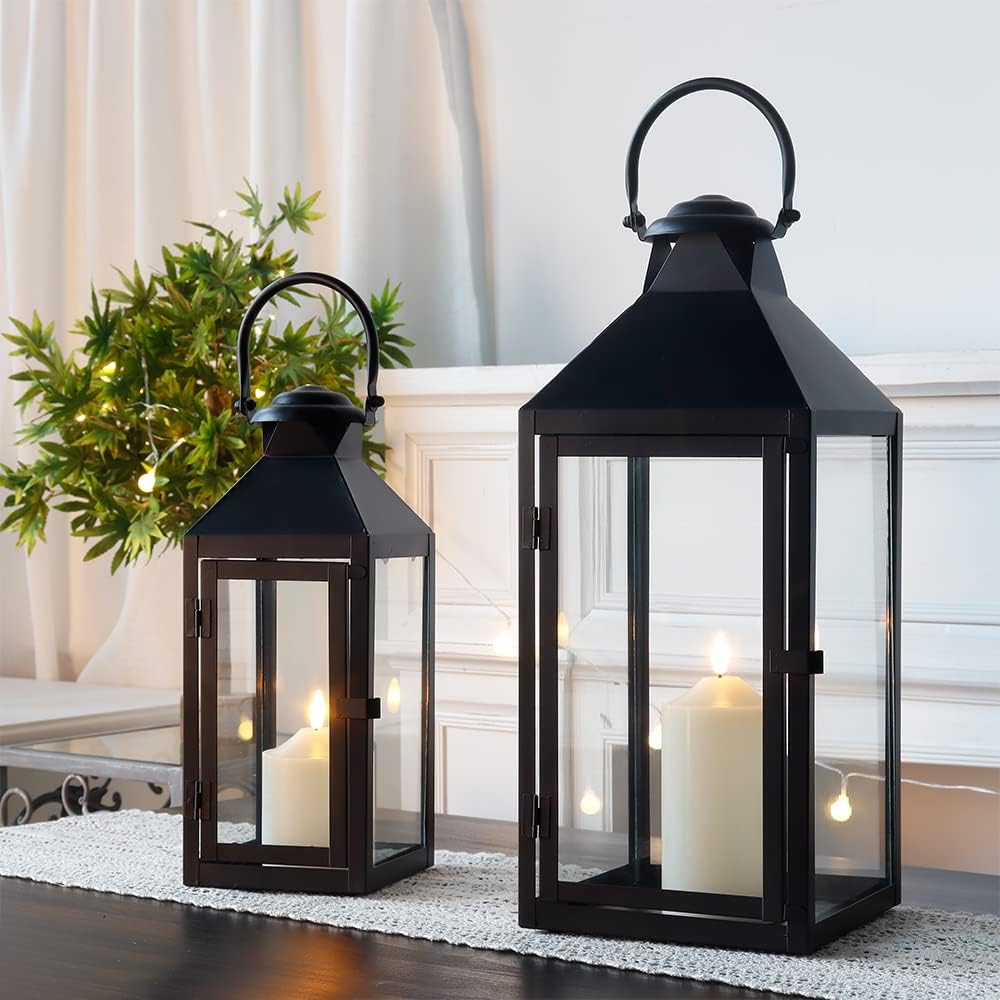 17.5&13.5" Black Lanterns Set of 2