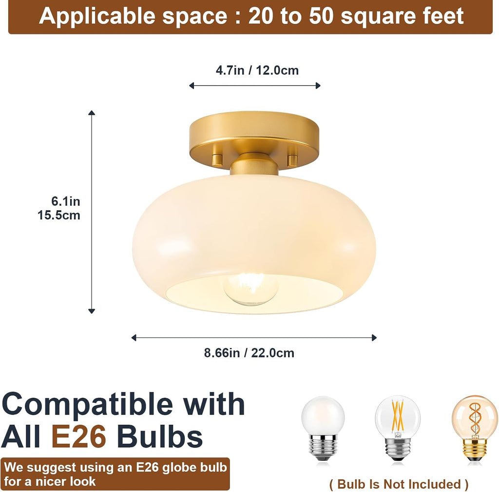 8.66" Gold Glass Semi Flush Ceiling Light