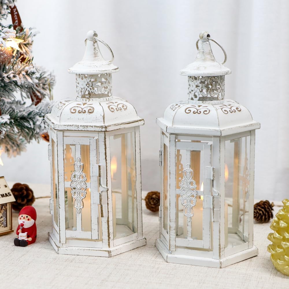 10" White Gold Lanterns Set of 2
