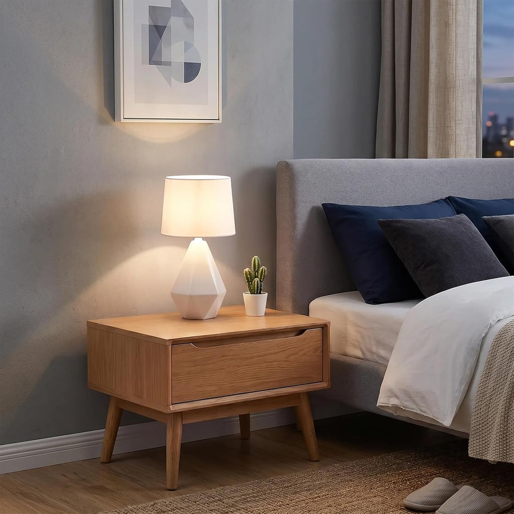 White Geometric Ceramic Table Lamp