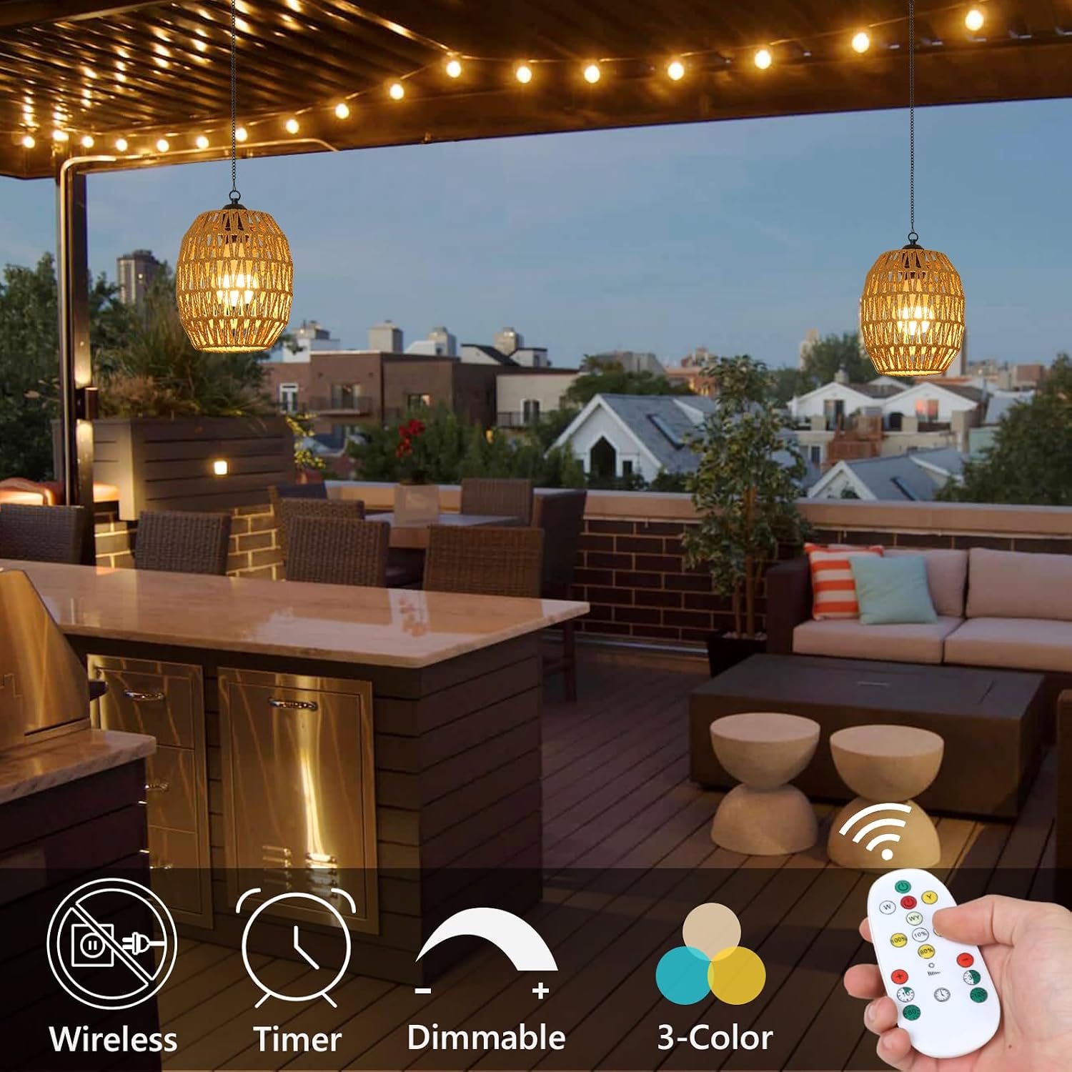 2 Pack Remote Battery Outdoor Chandeliers