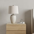 23" Distressed Cream Beige Ceramic Jar Table Lamp with Ivory Shade