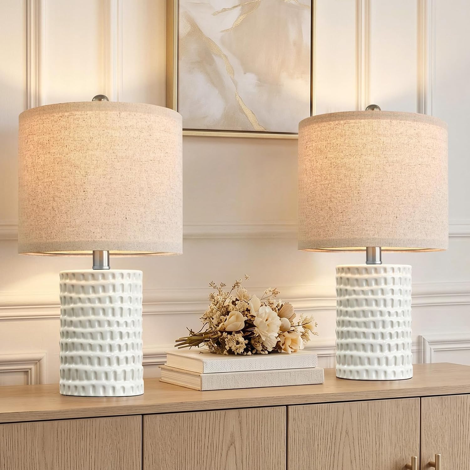 18.25" White Ceramic Modern Table Lamps Set of 2