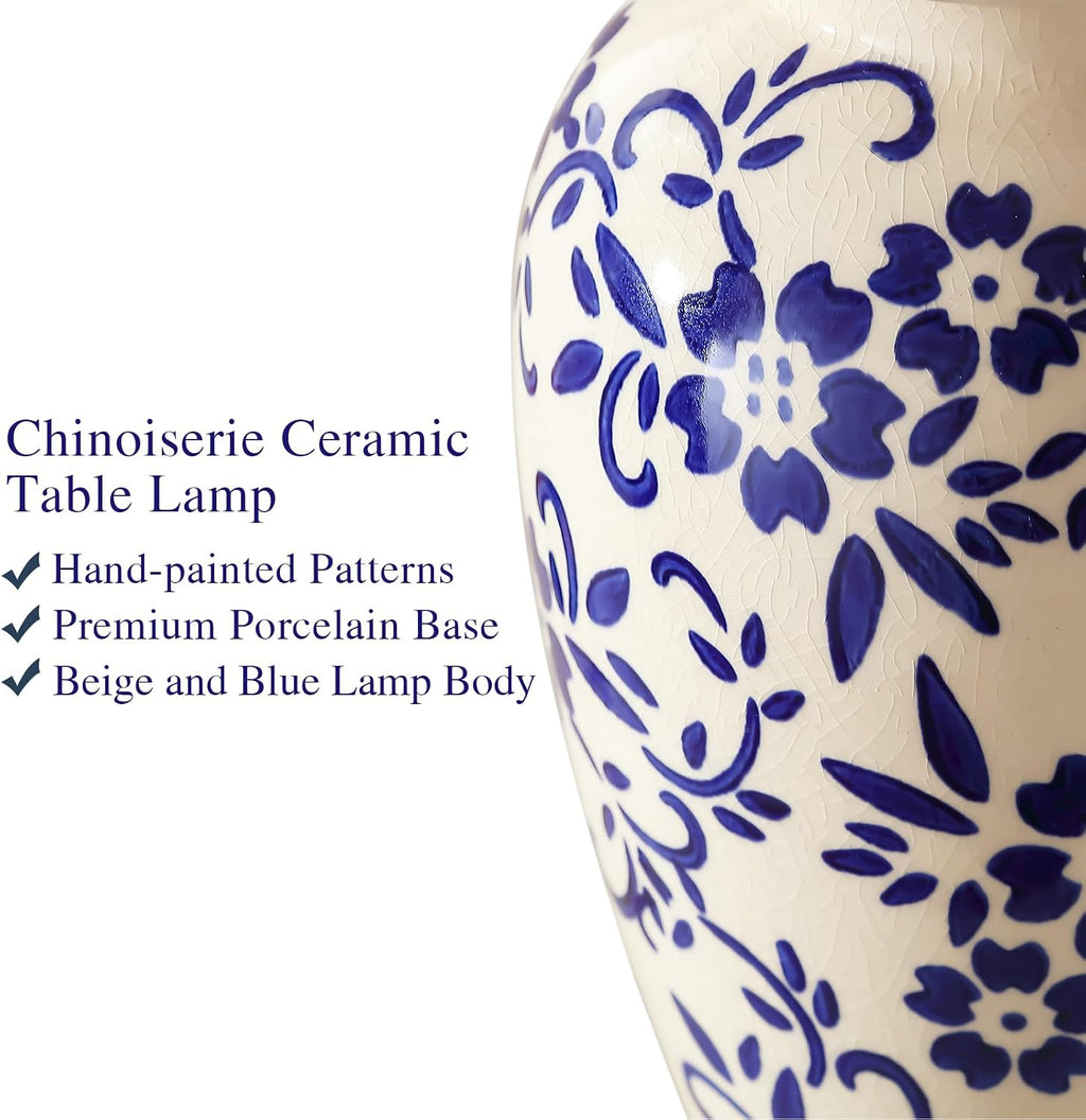 Blue Porcelain Gold Accent Ceramic Table Lamps Set of 2 with Bulbs