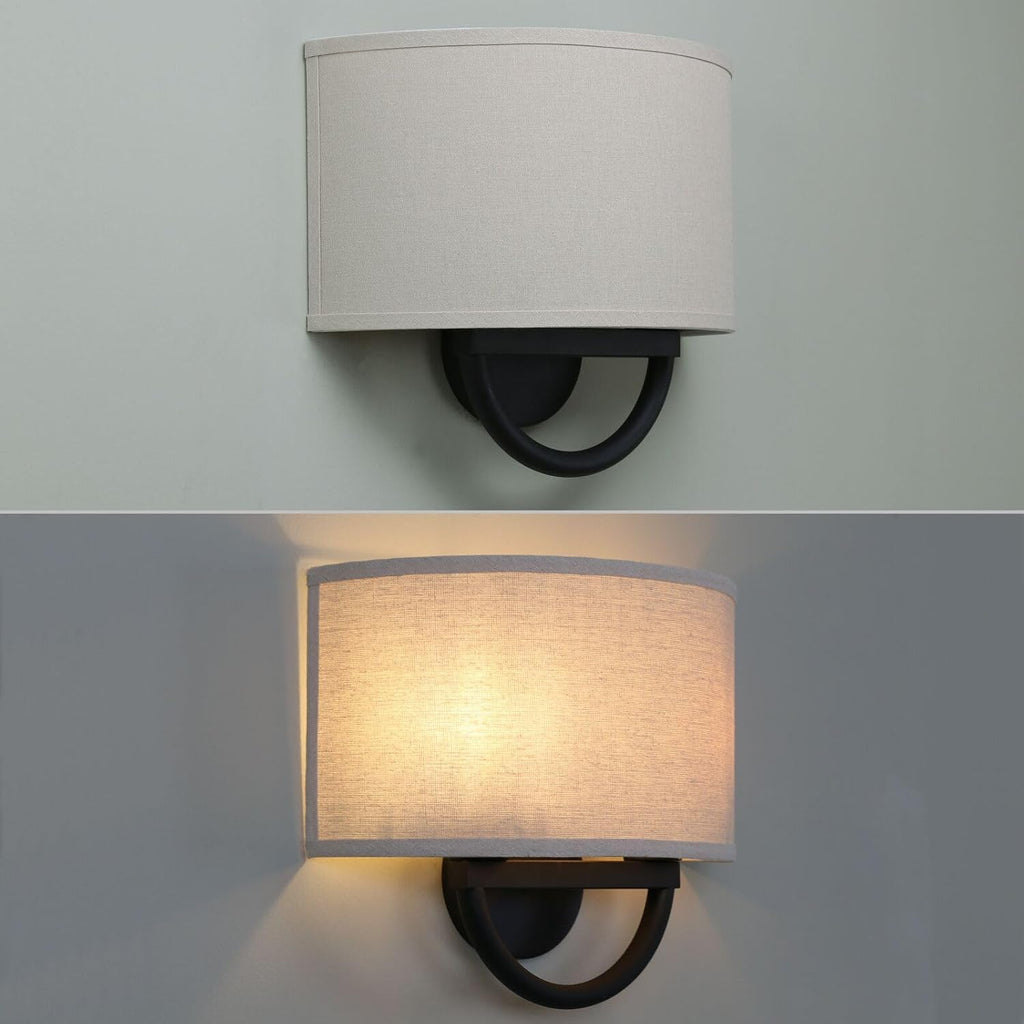 2-Light Boho Linen Semicircle Fabric Wall Sconce
