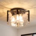 14" Black Glass Drum Semi Flush Ceiling Light