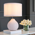 12" Leaf Pattern White Ceramic Table Lamp
