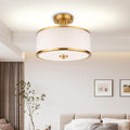 12.6" Gold White Fabric 3-Light Drum Ceiling Light