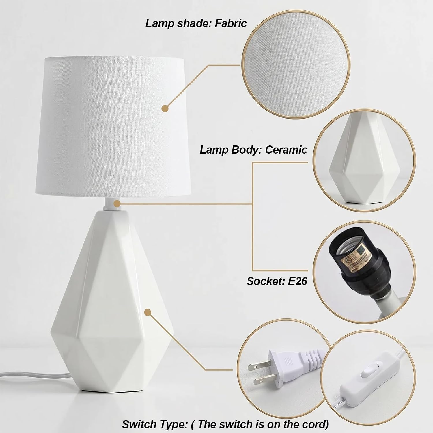 White Geometric Ceramic Table Lamp