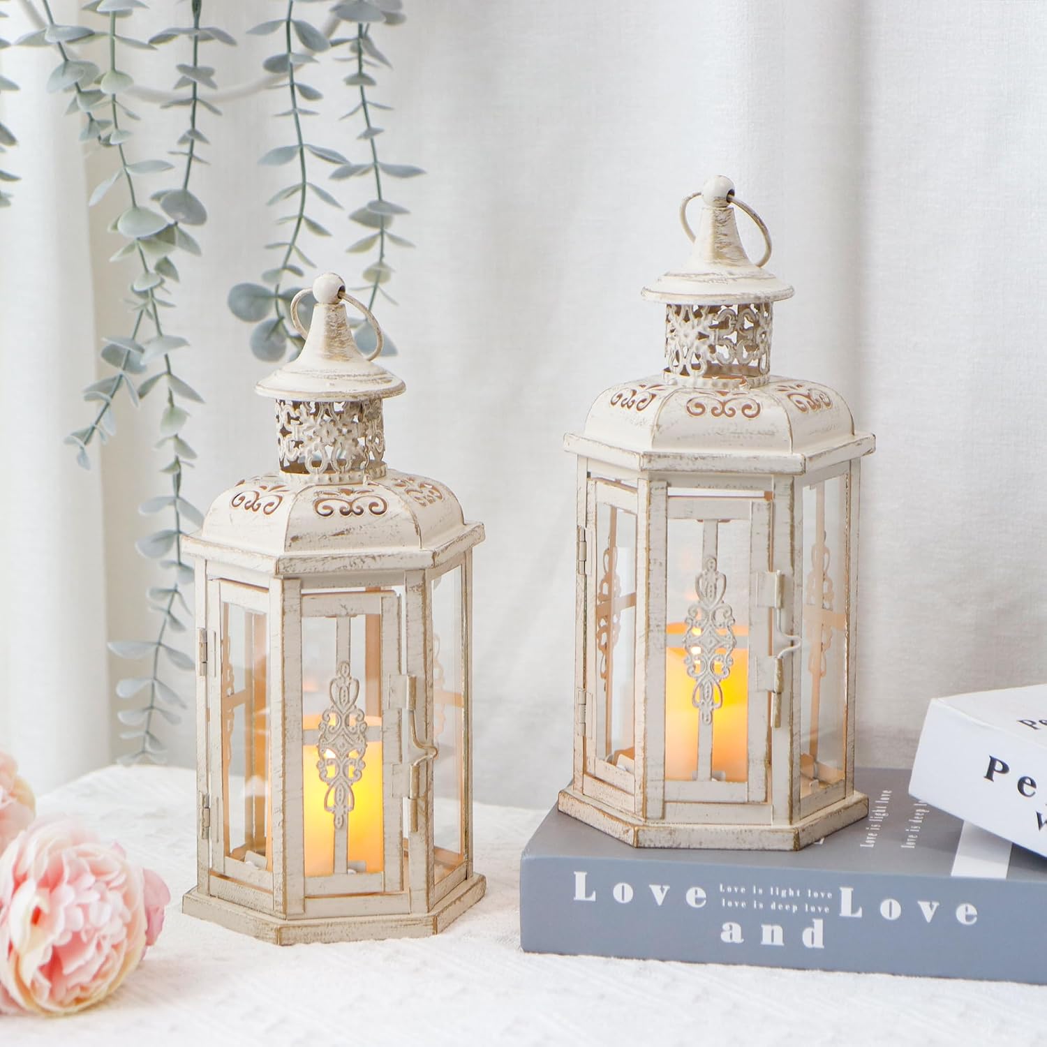 10" White Gold Lanterns Set of 2