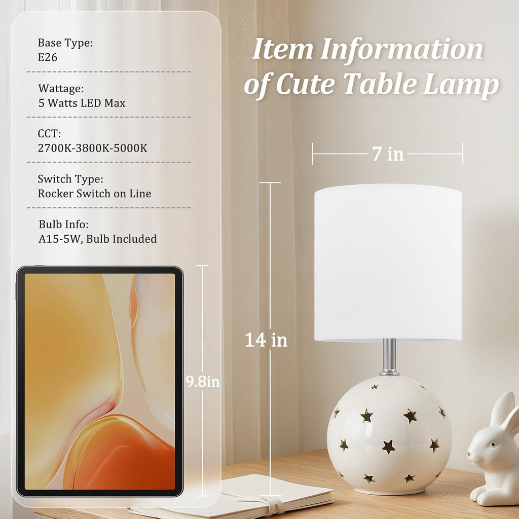 14" White Ceramic 3-Color Linen Shade Table Lamp