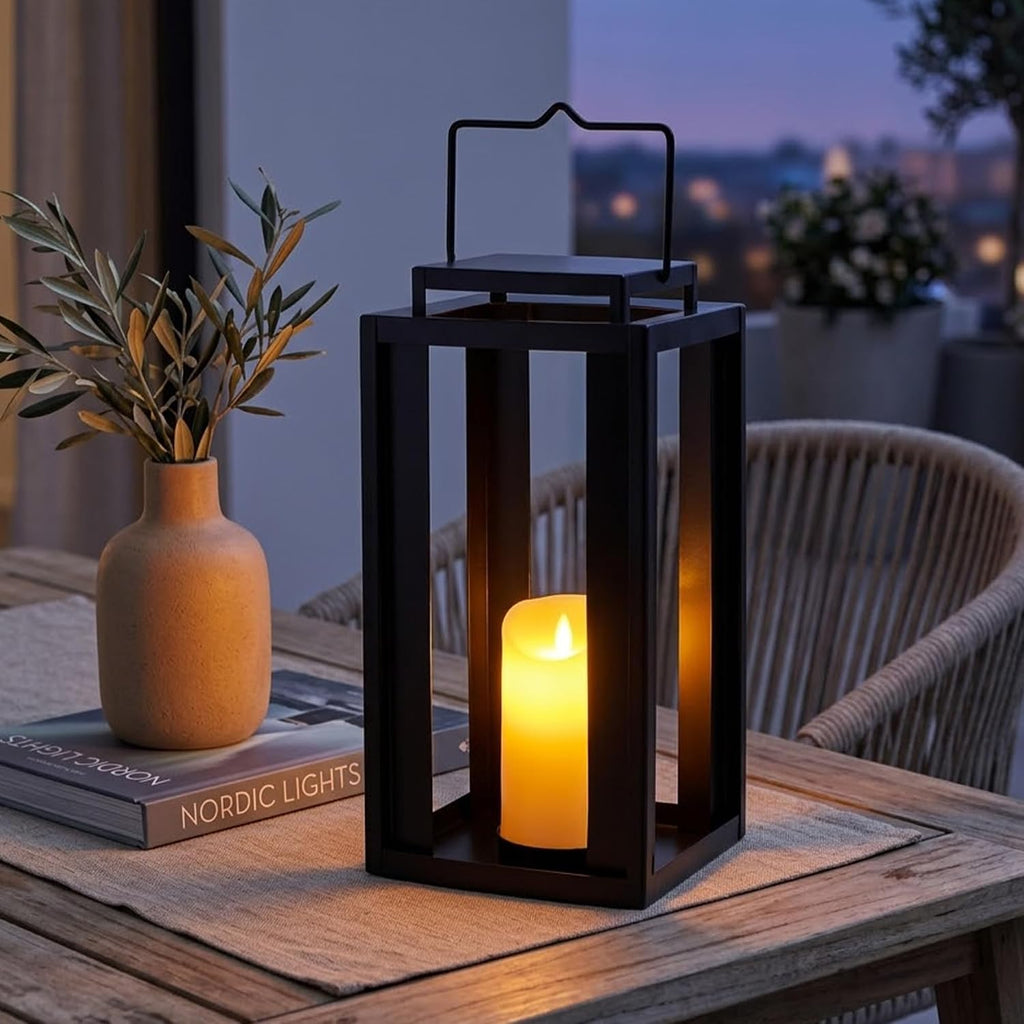 17" Black Metal Candle Lantern