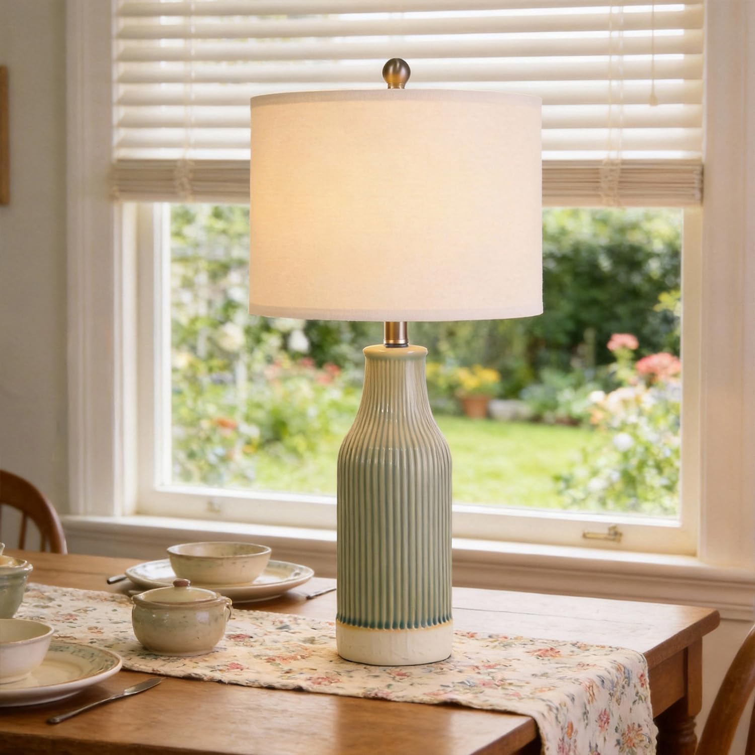23.75" Light Green Ceramic Table Lamps Set of 2