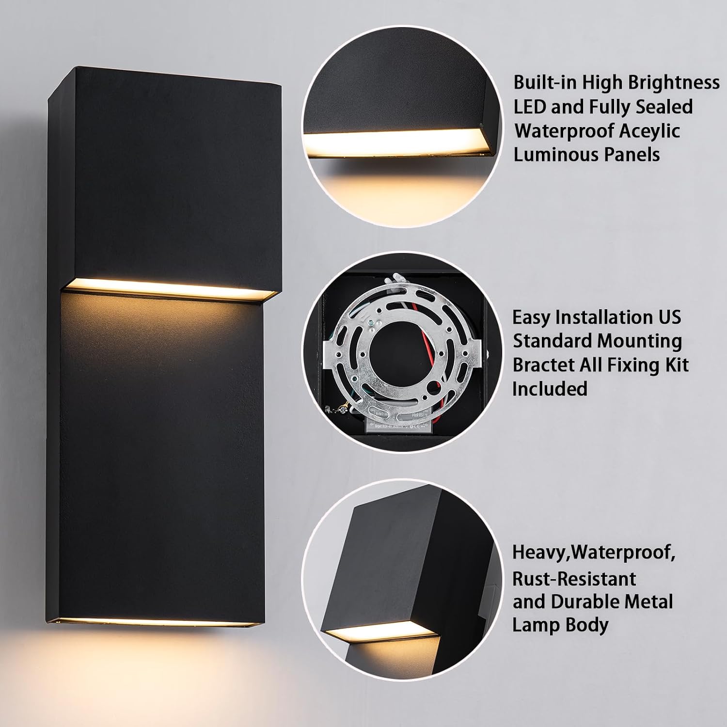 15" Matte Black 20W 3000K LED Outdoor Wall Sconce