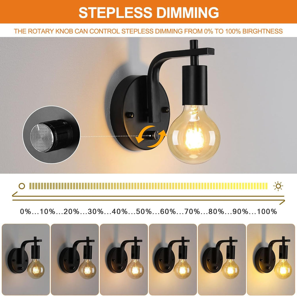 Black Dimmable Wall Sconces Set of 2 with Switch