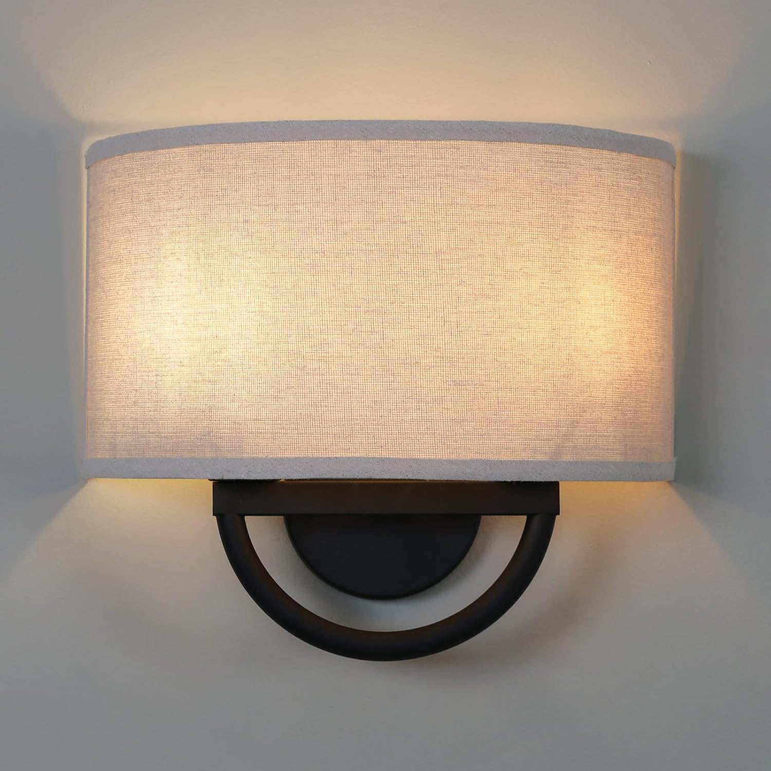 2-Light Boho Linen Semicircle Fabric Wall Sconce