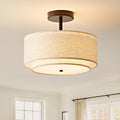 12.6" Black Linen 3-Light Drum Semi Flush Ceiling Light