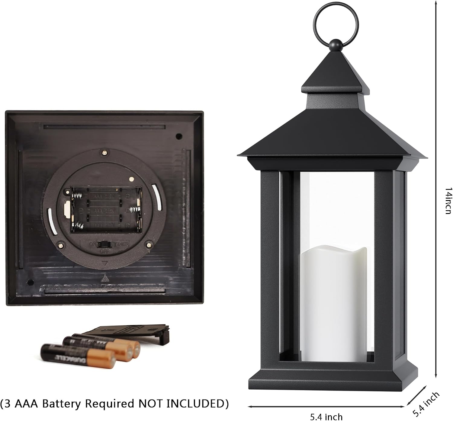 14" Battery Black Lanterns Set of 2