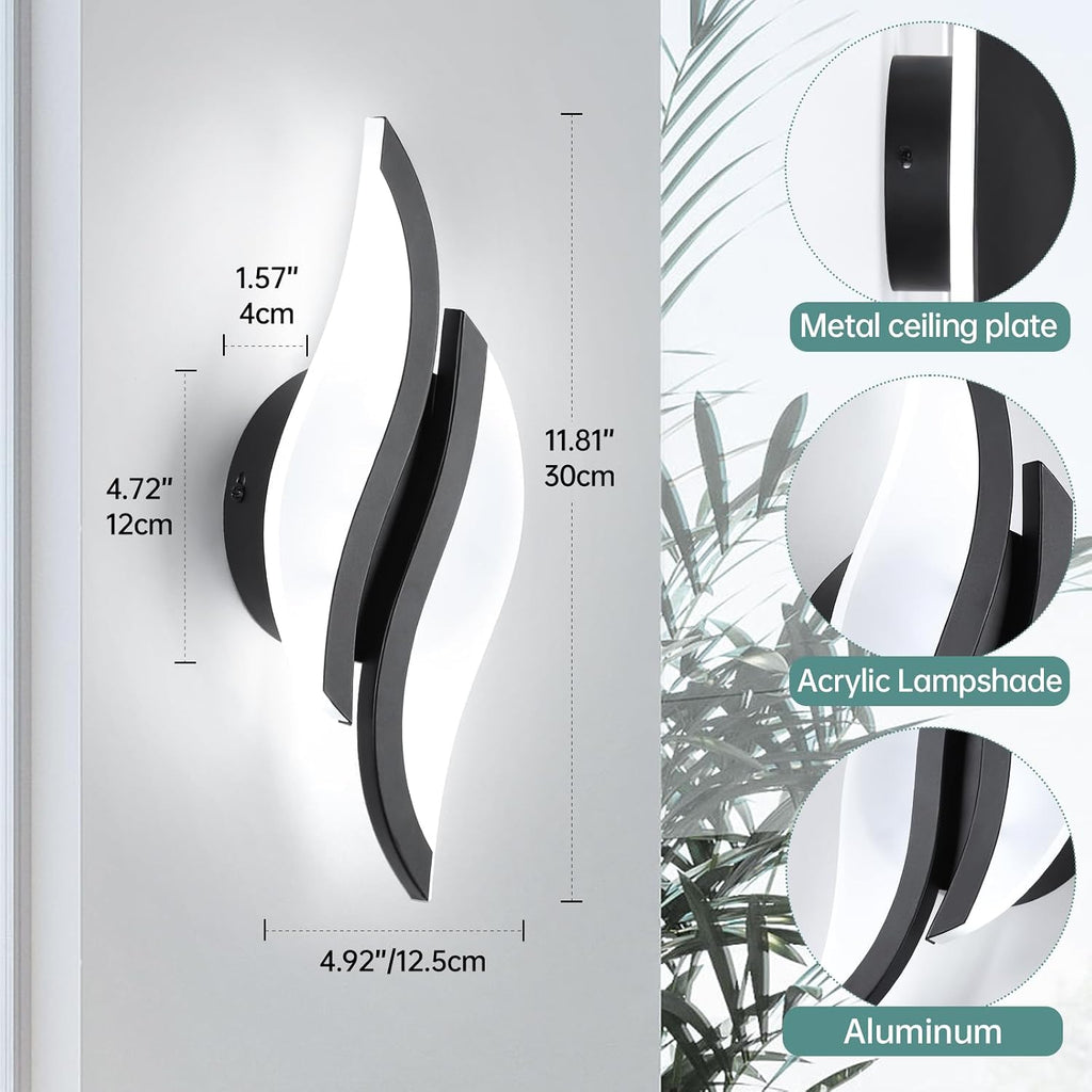 Black Acrylic 6000K LED Wall Sconce 1 Pack