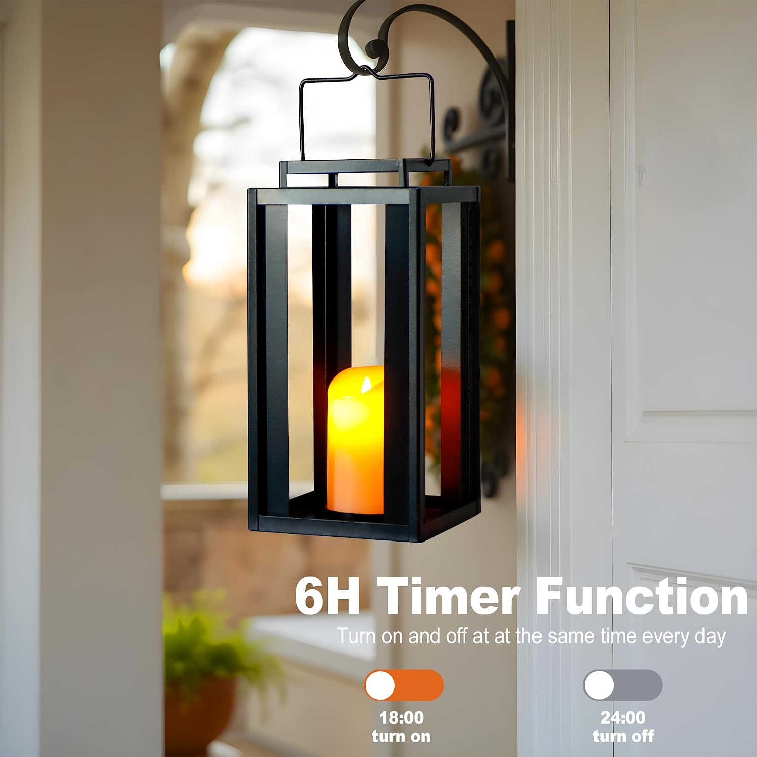 17" Black Metal Candle Lantern