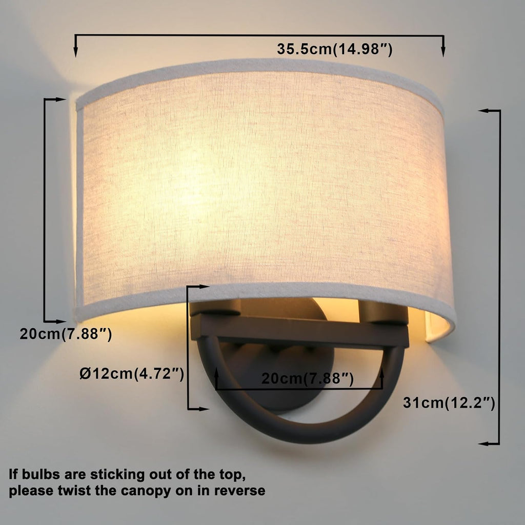 2-Light Boho Linen Semicircle Fabric Wall Sconce